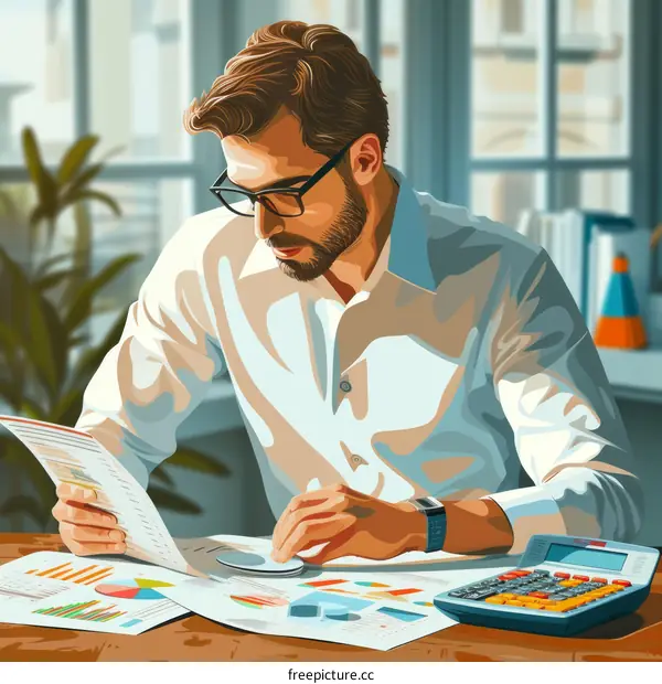 male accountant analyzing financial reports