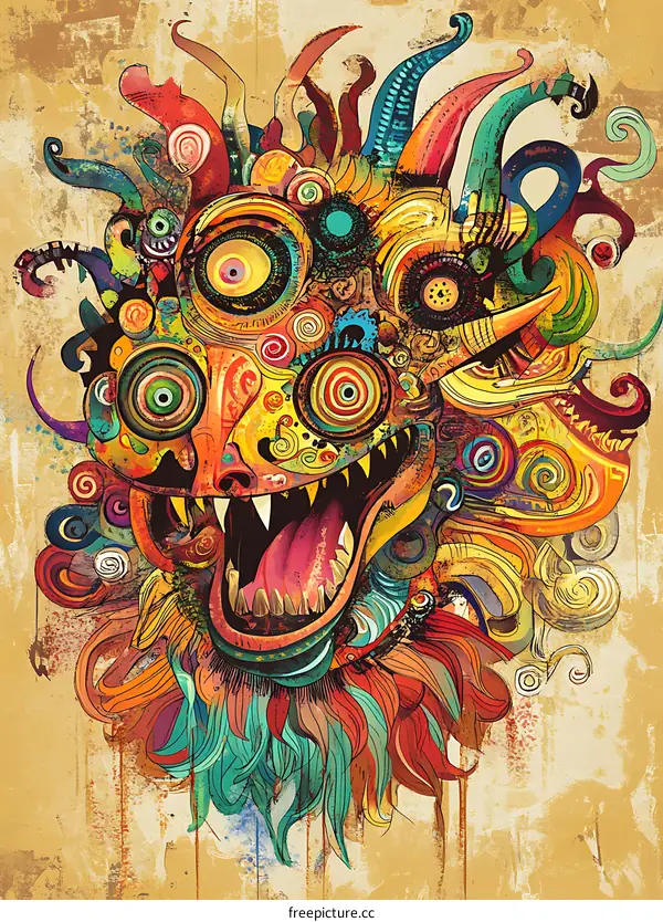 Colorful Abstract Illustration of a Dragon Head