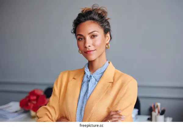 Confident Business Woman in a Mustard Yellow Blazer