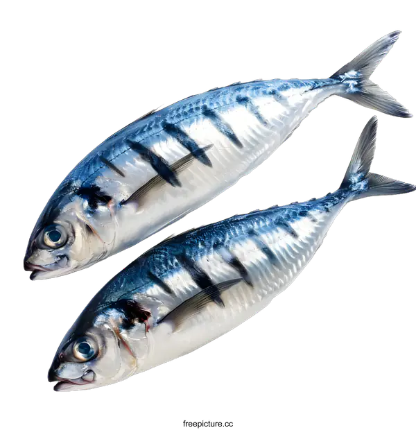 [Transparent Background PNG]Two Fresh Mackerel Fish on White Background