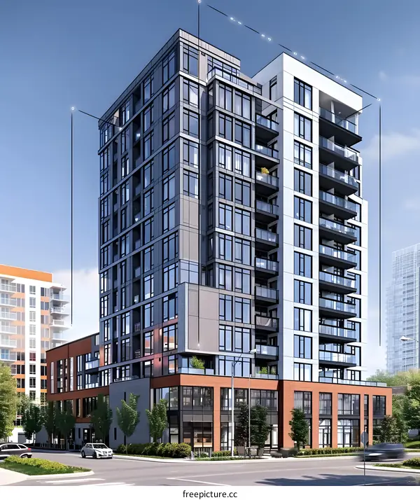 Modern Apartment Building Exterior Design With Blue Sky