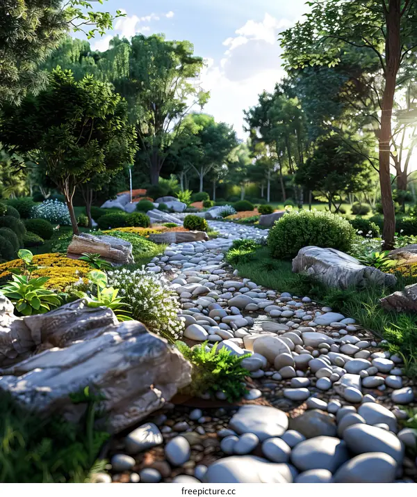 Cobble Stone Pathway in a Calming Traditional Japanese Zen Garden