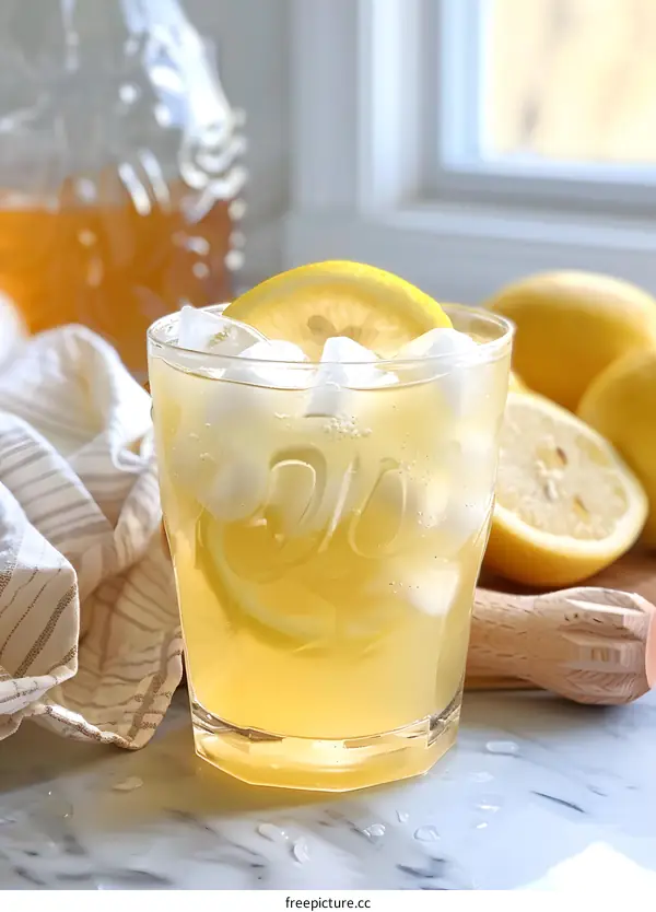 Refreshing Homemade Lemonade with Ice and Lemon Slices