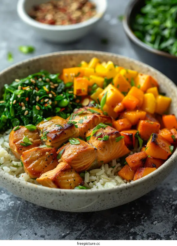 Healthy Salmon & Butternut Squash Bowl with Coconut Rice