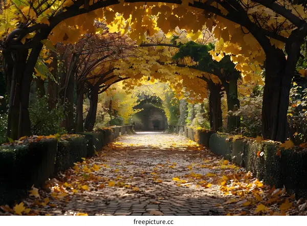 autumn trees colorful leaves path