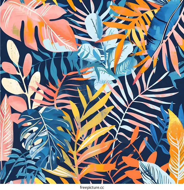 Tropical Leaves Pattern Seamless Illustration