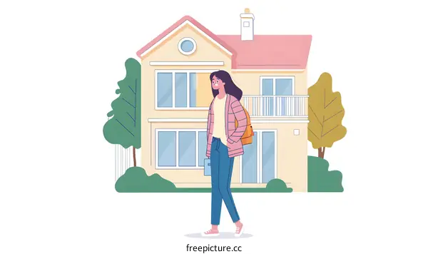 Woman Walking In Front Of  House