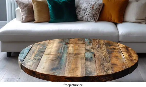 Rustic Wooden Coffee Table in a Modern Living Room