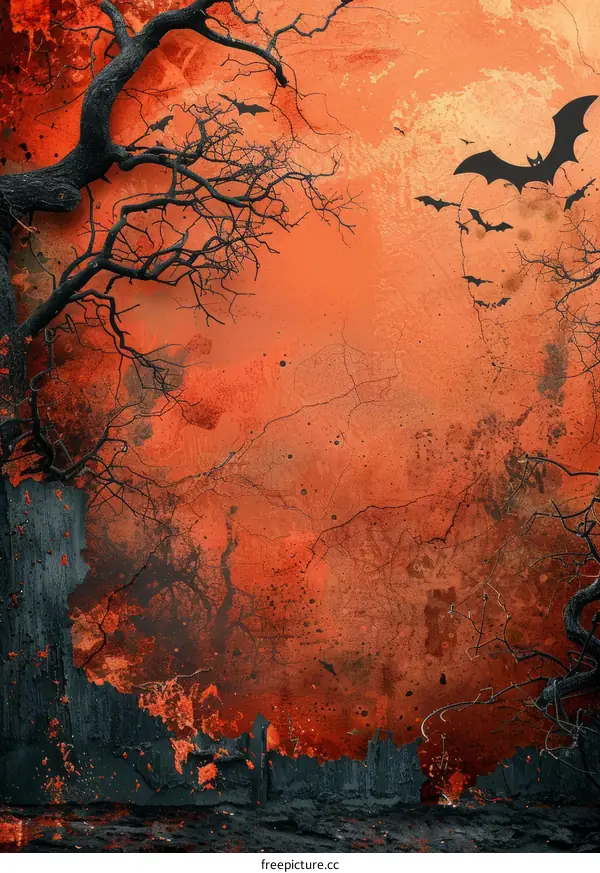 Bats Flying in Front of the Moon on Halloween Night