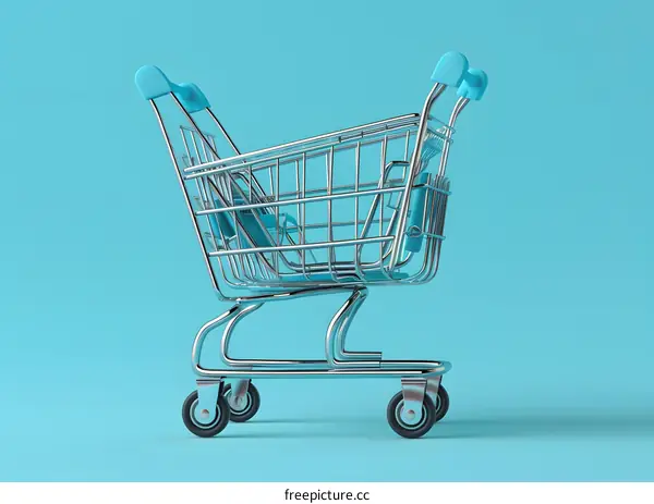 Empty Shopping Cart on a Blue Background
