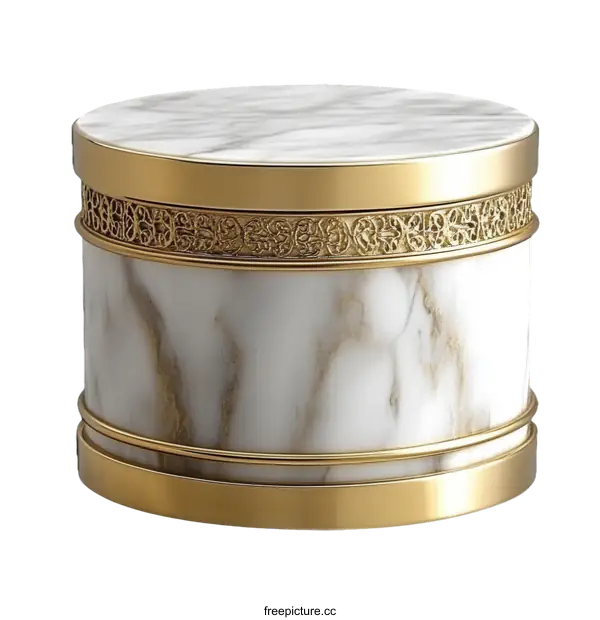 [Transparent Background PNG]Elegant Marble Decorative Round Box with Gold Accents