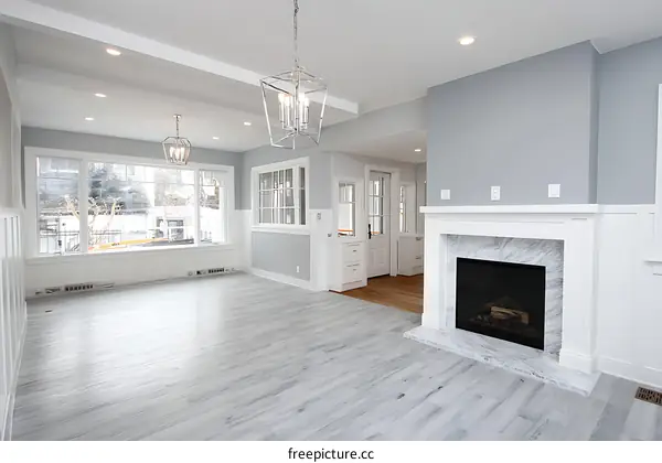 Modern Farmhouse Dining Room with Fireplace