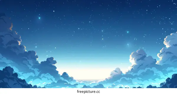 Fantasy Anime Landscape Cloudscape Night Sky Stars Horizon