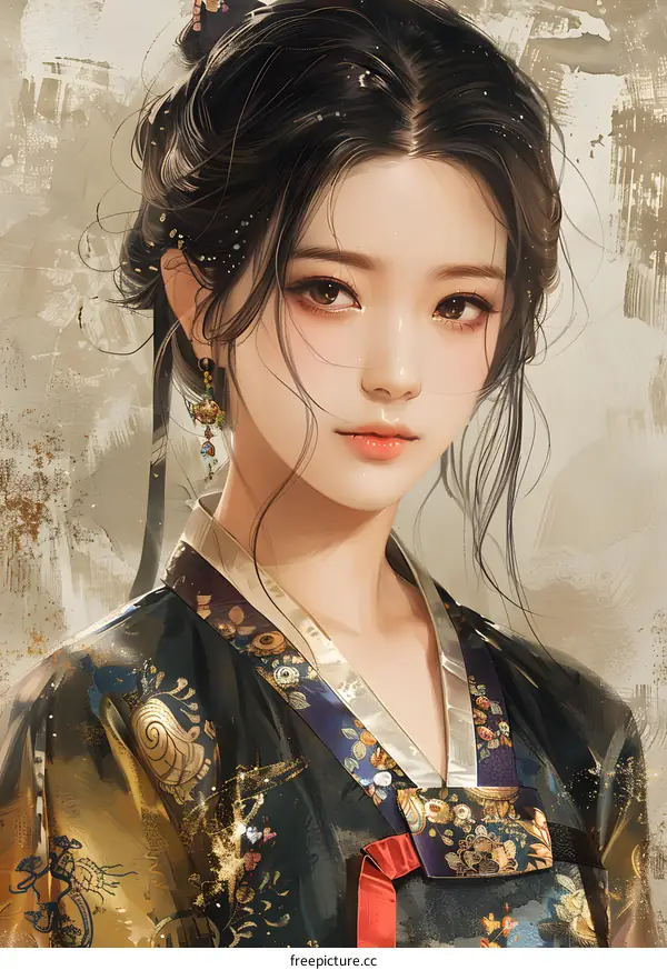 Portrait of a young woman in traditional Korean dress