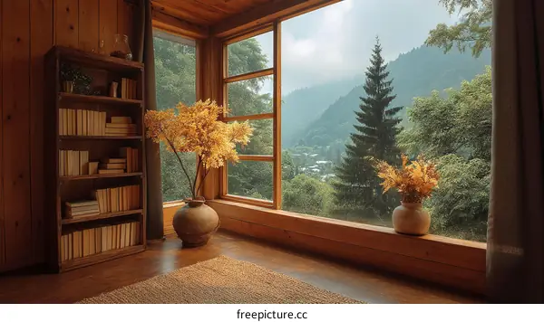 Cozy Wooden Cabin Room with Mountain View