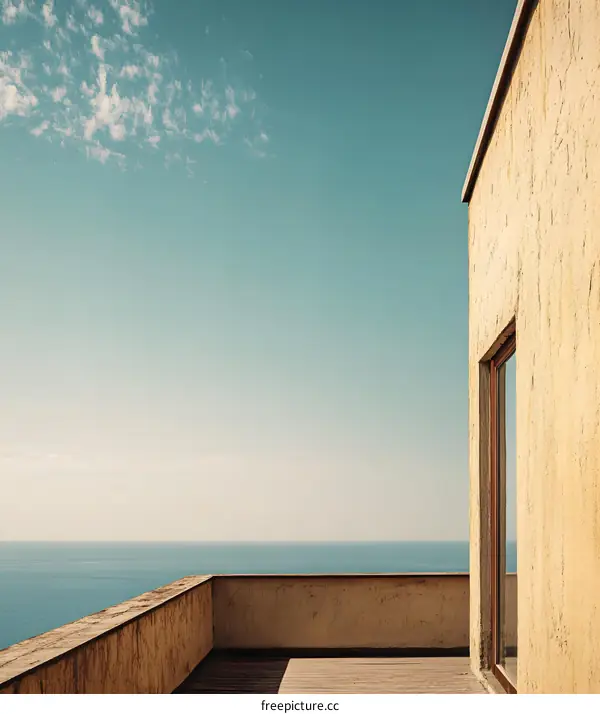 Minimalist Balcony with Ocean View and Clouds