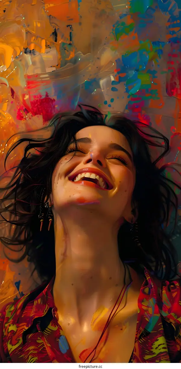 colorful portrait of a happy young woman