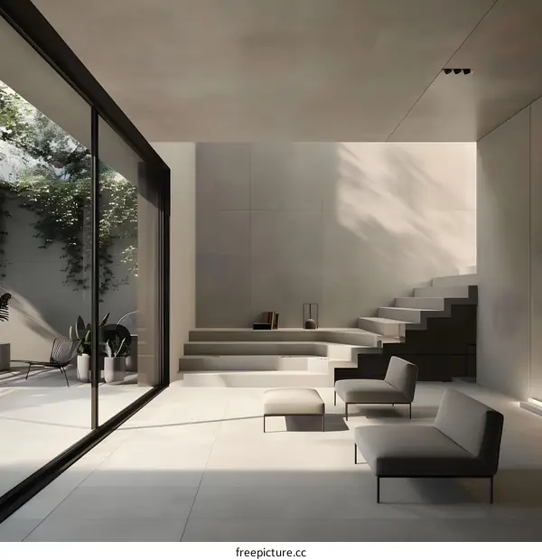 Minimalist Interior Design with Concrete Wall and Modern Furniture