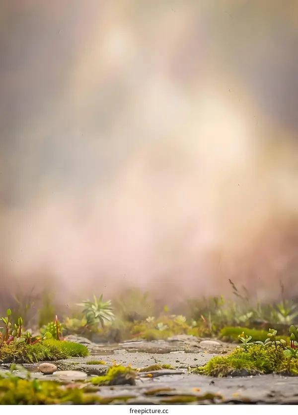 Stone Path Covered in Moss and Fog