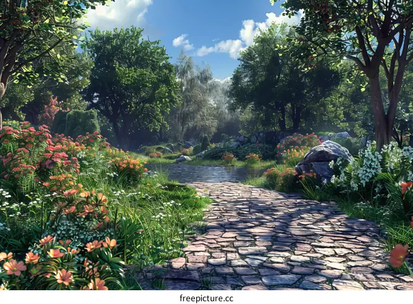 Fantasy Nature Landscape with Path and Trees