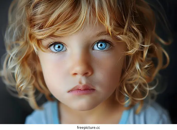 Portrait of a young boy with blue eyes and blond hair