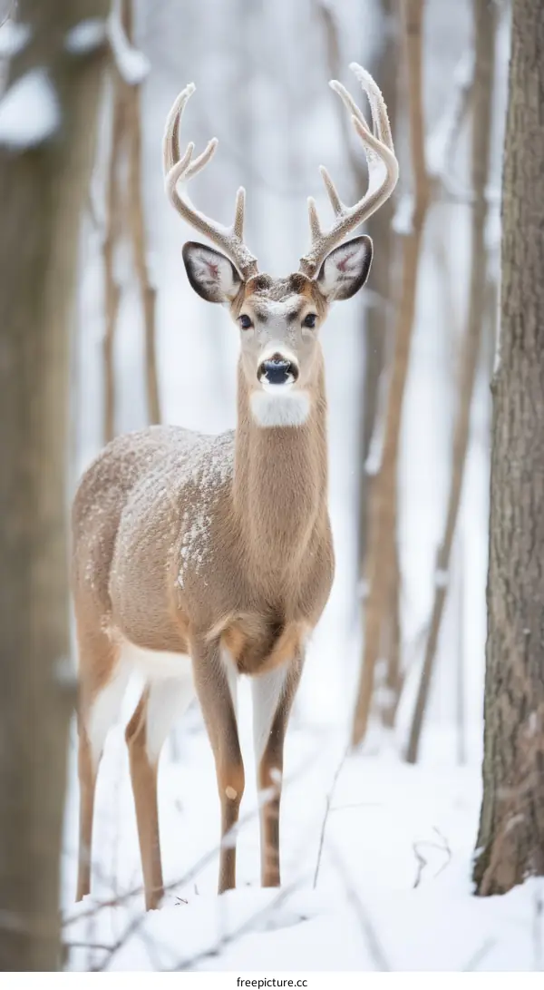 white-tailed deer in the snow
