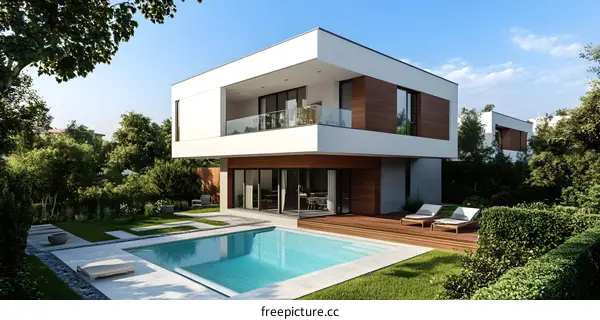 Modern Minimalist House with Swimming Pool and Backyard