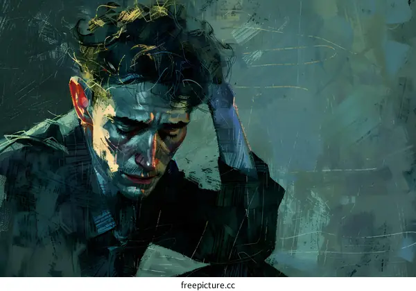 A portrait of a man with his hand on his head