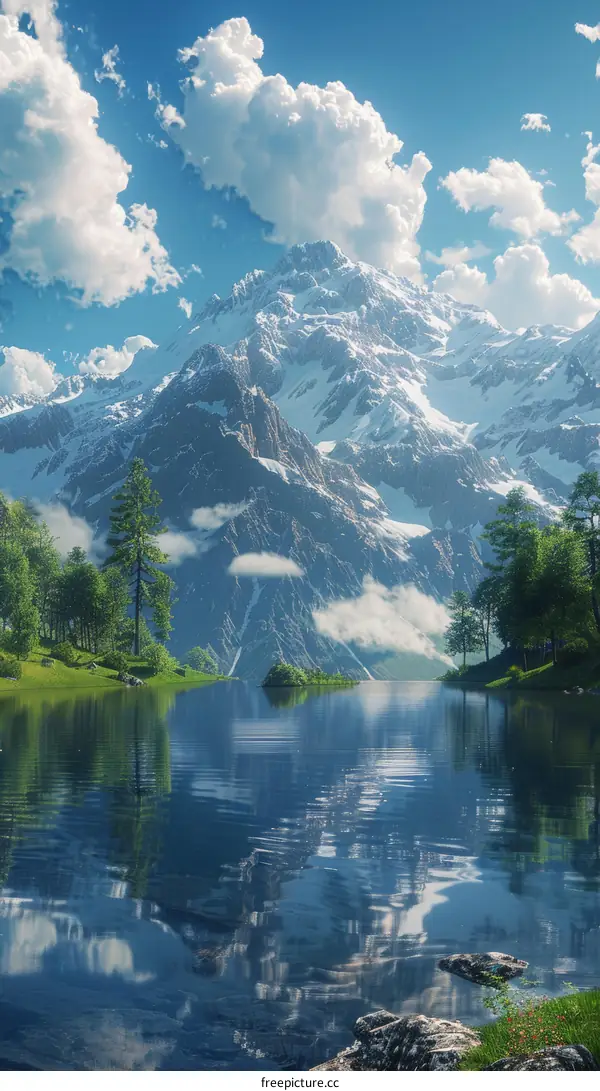Panoramic View of Majestic Mountain Peaks Reflected in a Still Lake