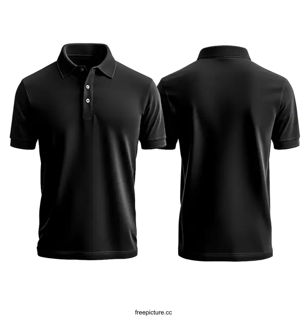 [Transparent Background PNG]Black Polo Shirt Mockup Front and Back View