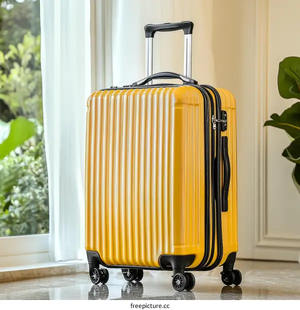 Yellow Modern Travel Suitcase in a Home Environment