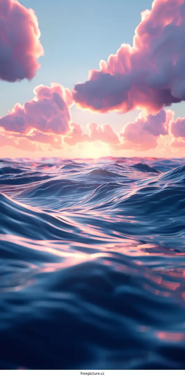 Pink Cloud Over The Ocean Water