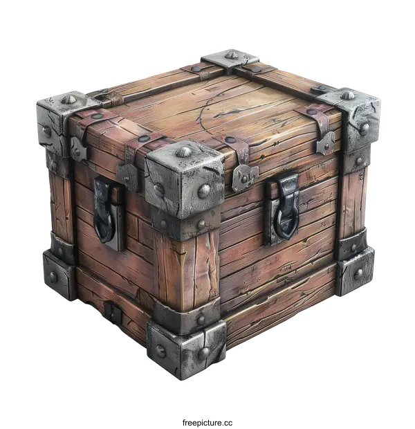 [Transparent Background PNG]Old Wooden Chest with Metal Elements