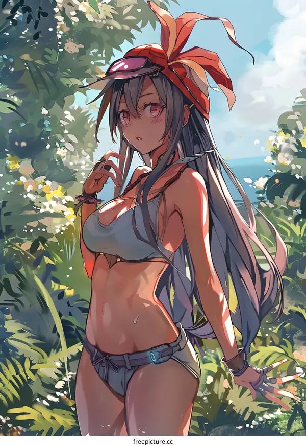 Anime Girl in Red Hat and Bikini
