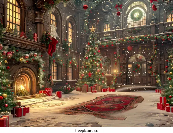 Christmas Decorations Enhance Grand Hall's Holiday Ambiance