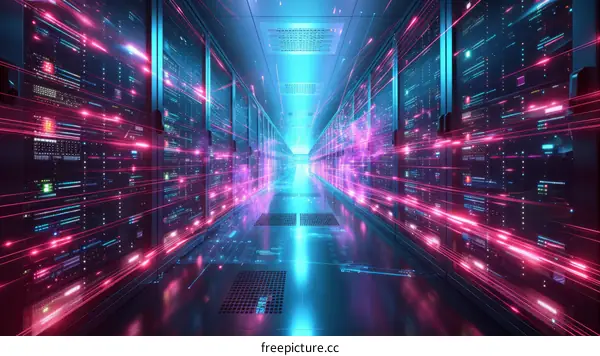 Futuristic Data Center Servers with Wires and Circuits