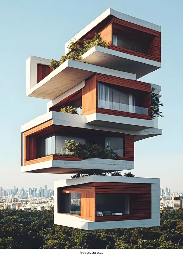 Modern Stacked Building With Green Rooftops
