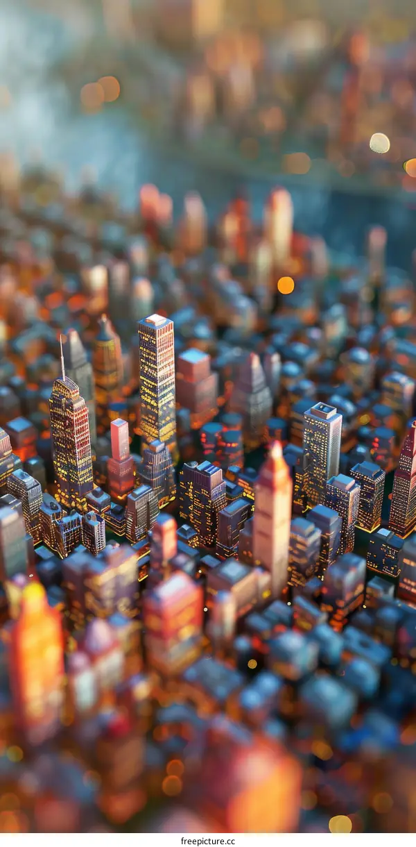 Miniature Metropolis with Glowing Skyscrapers