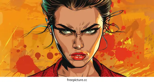 A digital painting of a woman with an angry expression on her face.