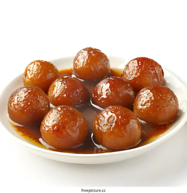 Sweet Gulab Jamun Dessert on a White Plate