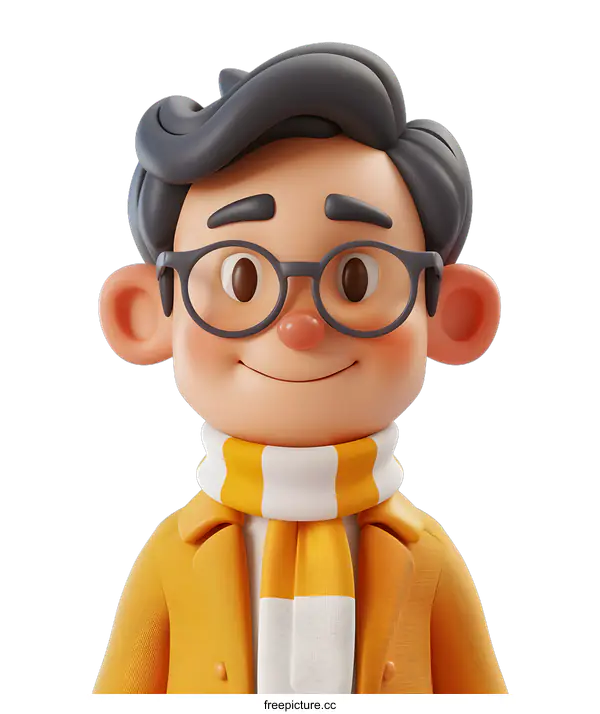[Transparent Background PNG]3D Cartoon Boy with Glasses and Scarf