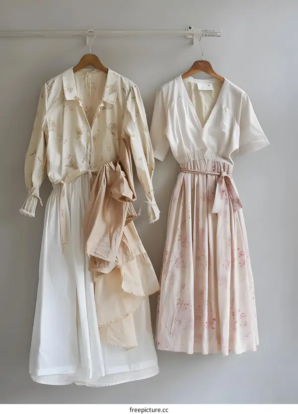 Vintage Floral Dresses Hanging on Rack