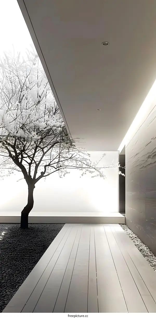 Modern Minimalist House Interior Design with a Tree