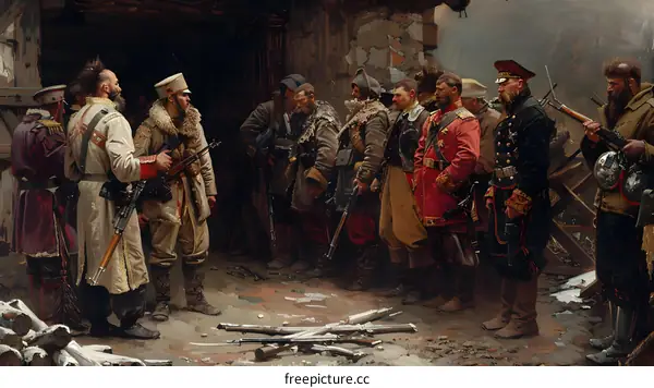 Russian Soldiers in the Caucasus Mountains