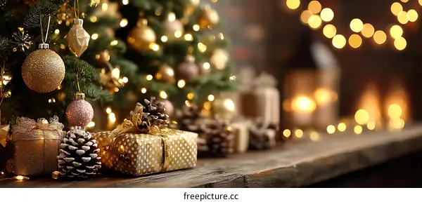 Christmas Decor with Gifts and Lights