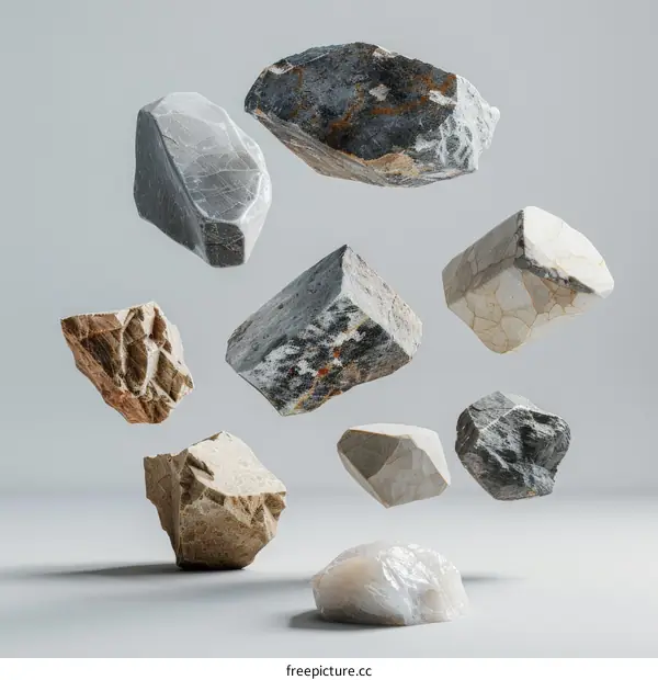 Different Types of Stones Floating in the Air