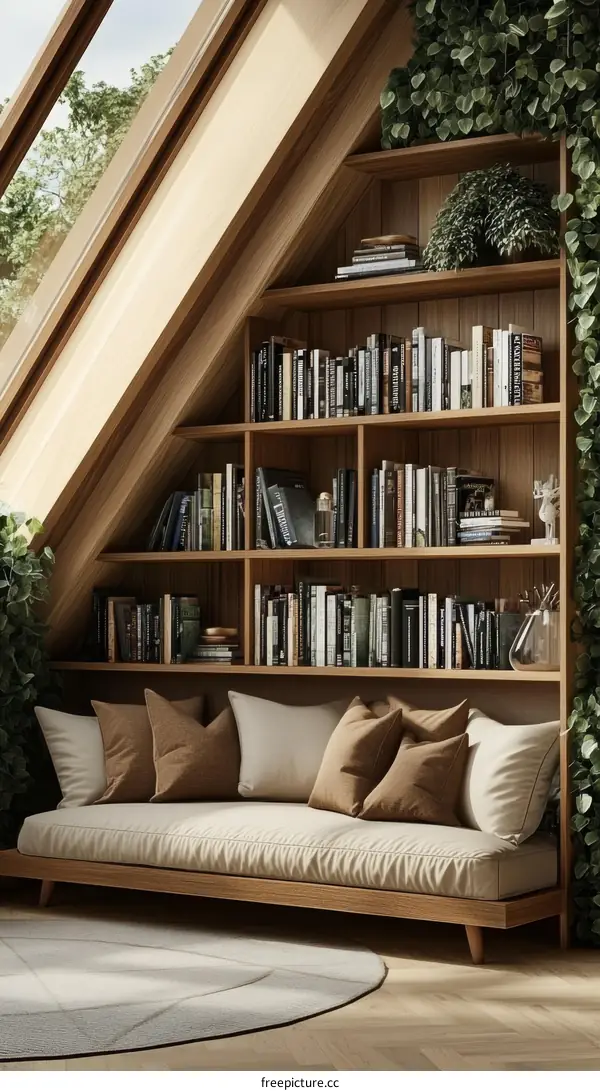 Cozy Reading Nook with Bookshelf and Daybed