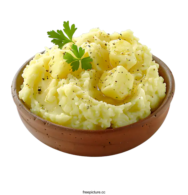 [Transparent Background PNG]A bowl of mashed potatoes with parsley