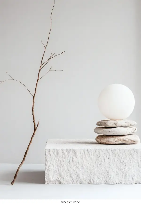 Minimalist Still Life with Branch and Stones