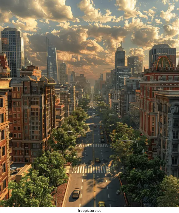 Cityscape Aerial View at Sunset